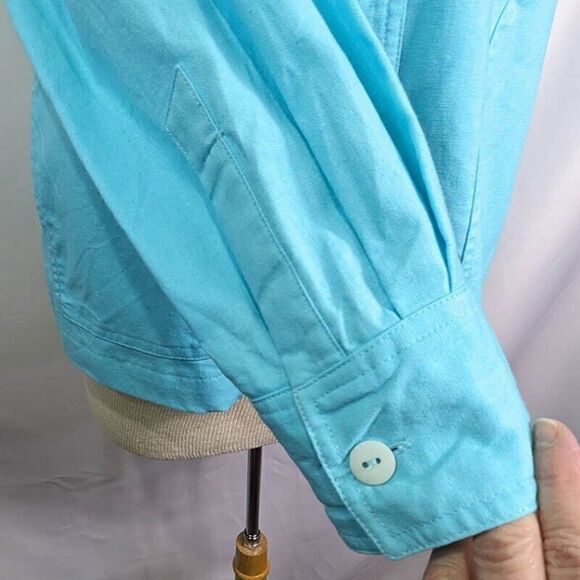 Dialogue Shacket Blazer Womens 12 Aqua Lined Button Up Long Sleeve Front Pockets - Picture 4 of 14